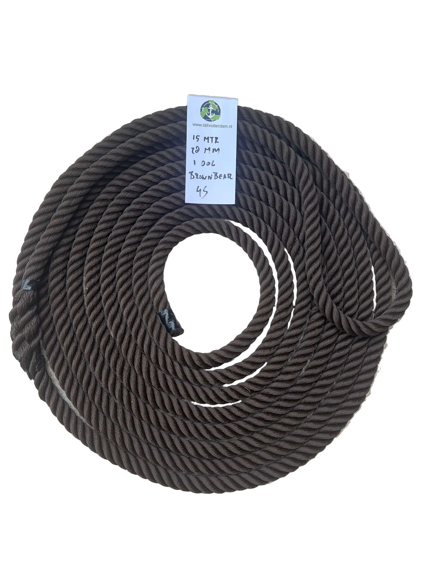 Brown-Bear 4 strengs geslagen scheepstouw 28MM 15Mtr 1 Oog Nieuw en Beresterk!!! EN ISO1348
