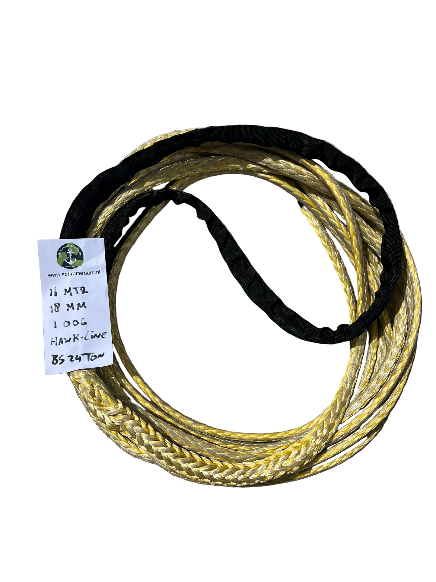Hawk-Line Touw HMPE 16 MTR 18 MM 24Ton 1 bekleed Oog mooring line afmeerlijn Dyneema rope afgeleid