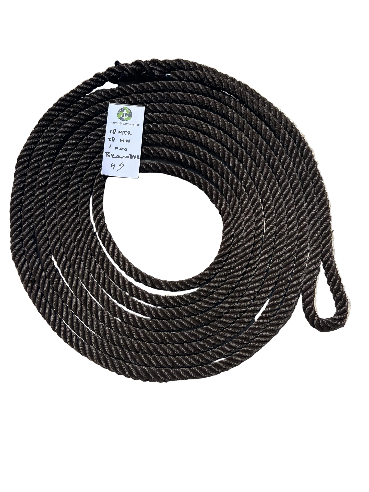 Brown-Bear 4 strengs geslagen scheepstouw 28MM 18MTR 1 Oog Nieuw en Beresterk!!! EN ISO1348