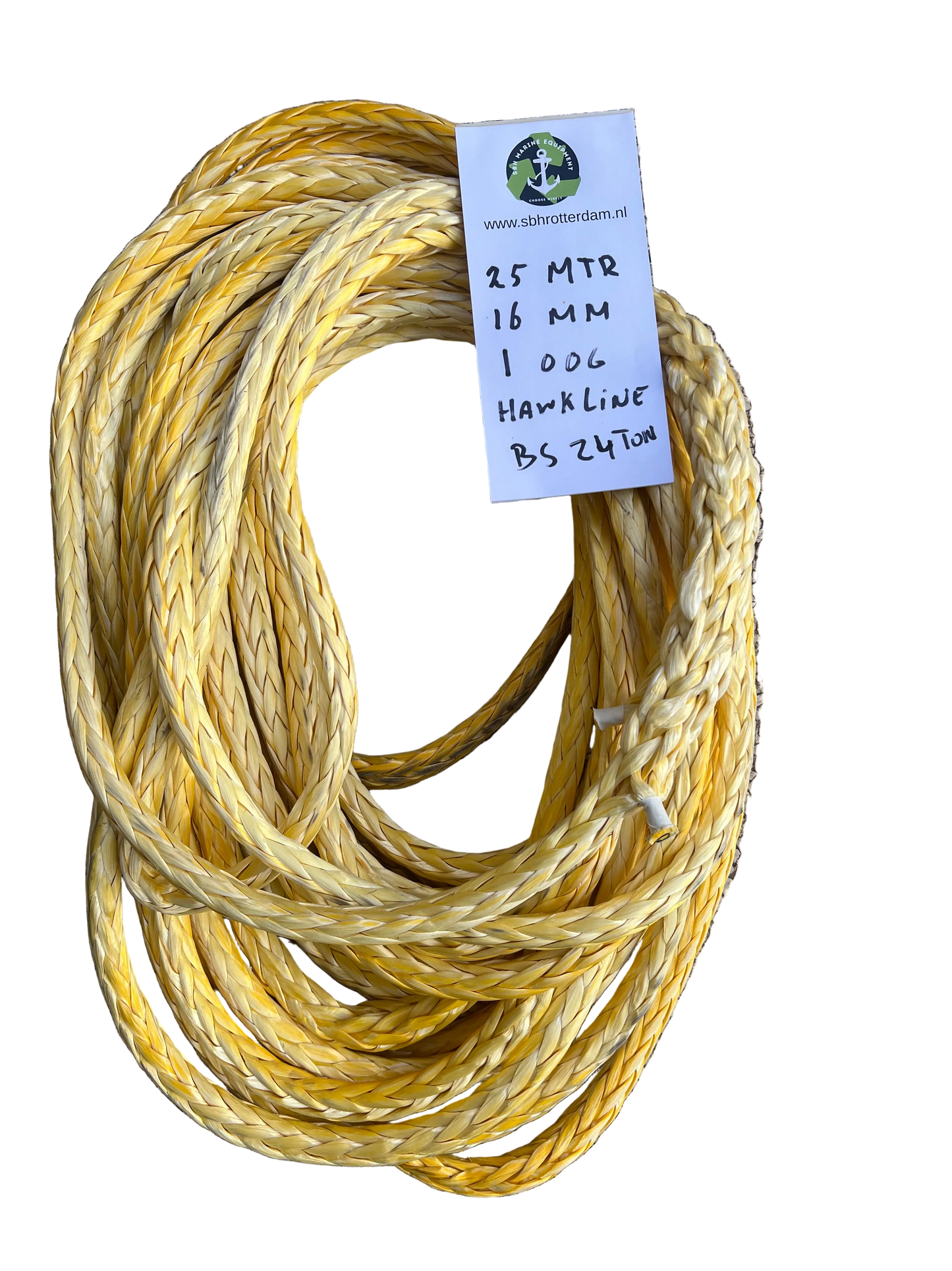 Hawk-Line Touw UHMWPE 25MM 16MM 24Ton 1 Oog NIEUW!!! Meertouw / Scheepstouw / Liertouw Dyneema afgeleid