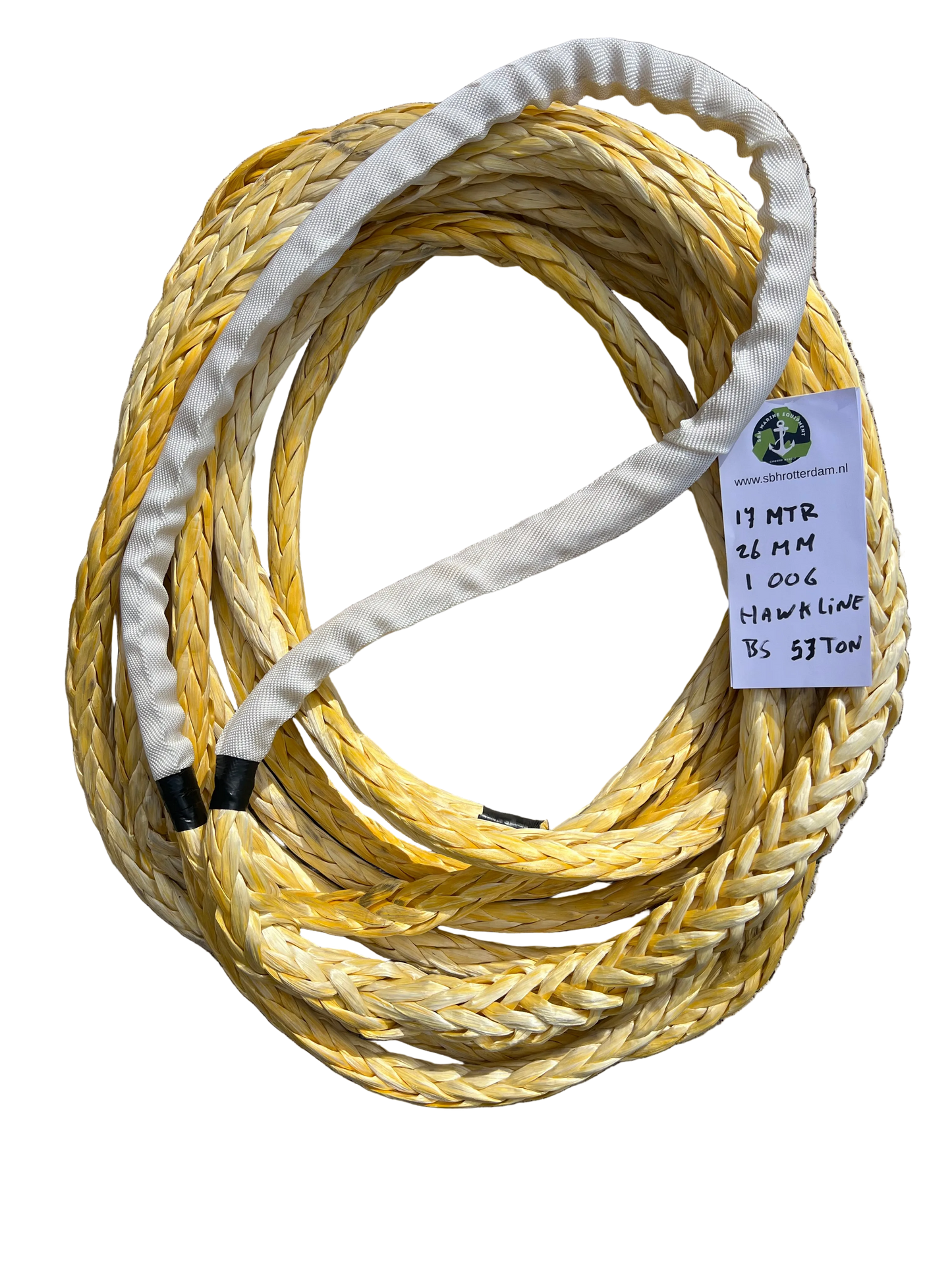 Hawk-Line Touw HMPE- 1 bekleed Oog 17MTR 26mm 53Ton NIEUW!!! Dyneema afgeleid.