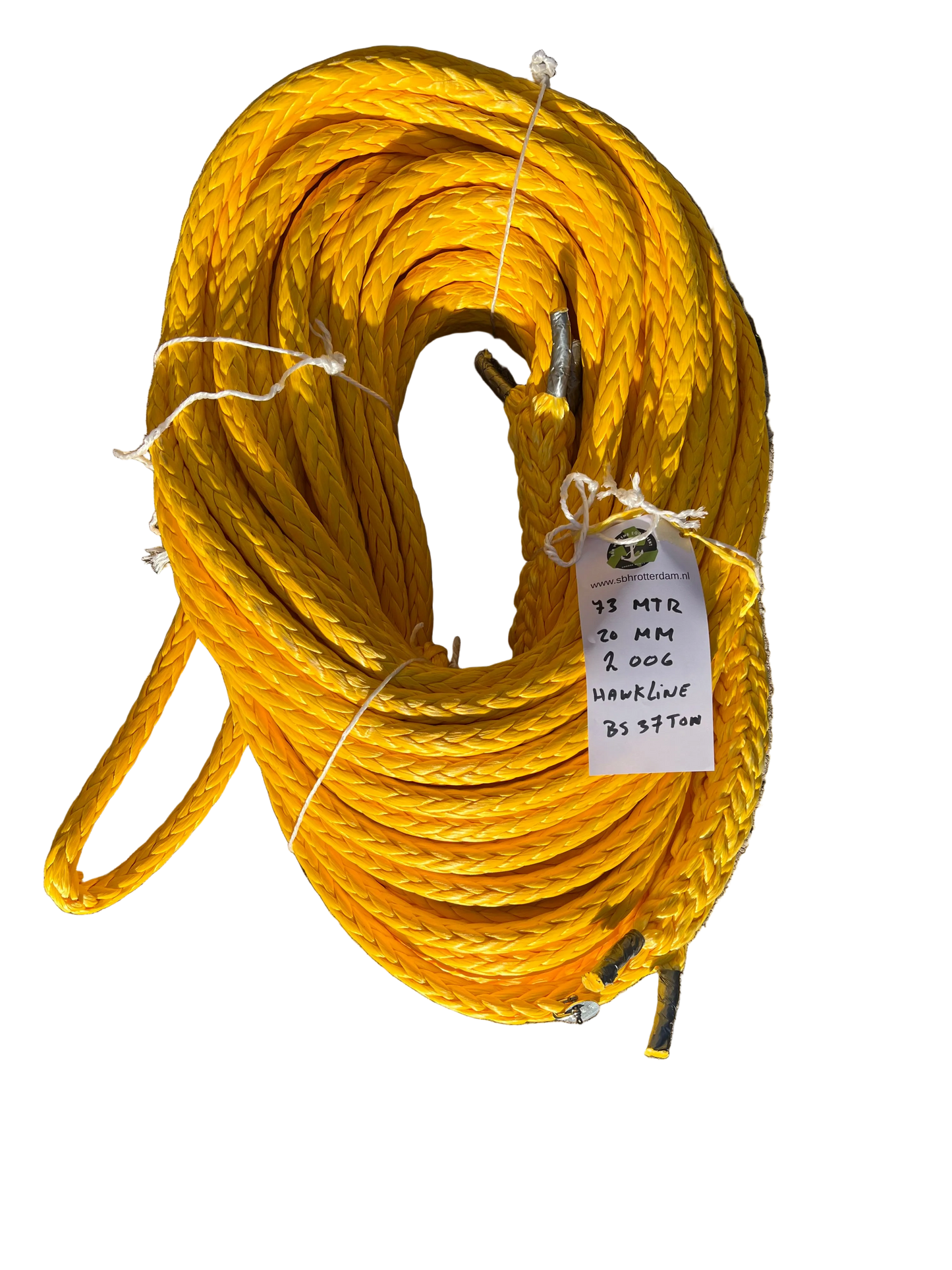 Hawk-Line Touw UHMPE 73Mtr 20 MM BS 37,4 Ton 2 Ogen NIEUW en ISO 2307 gecertificeerd!!! meerlijn Dyneema rope afgeleid