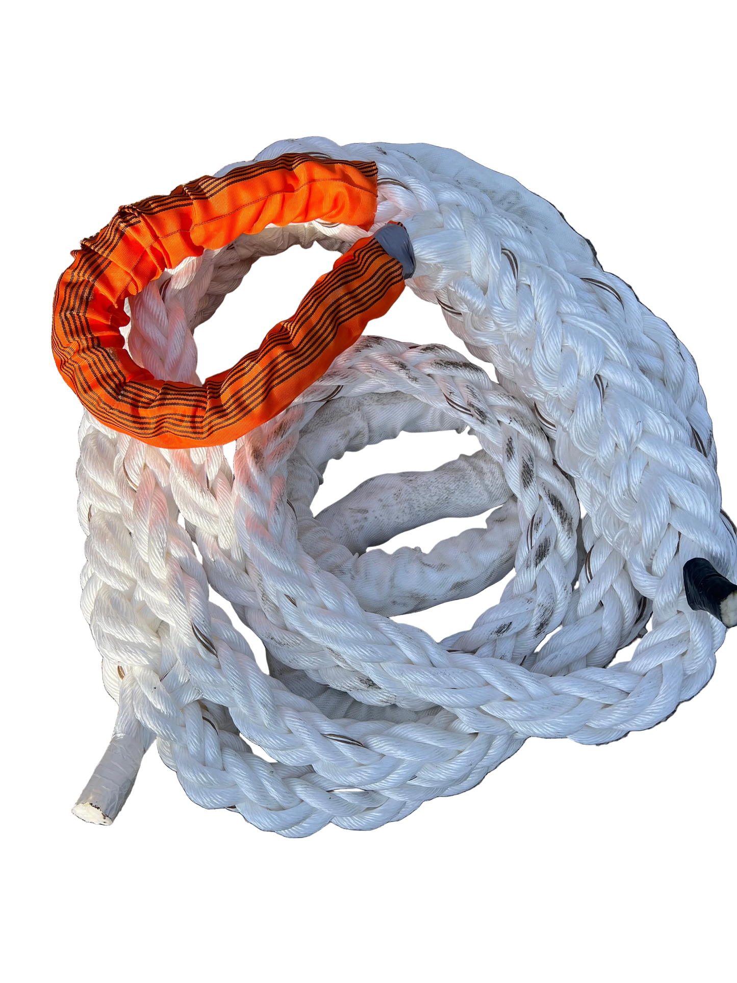 White Shark Rekker HTPP 56mm / 60mm 8 strengs 15 mtr gekapt bs 52 Ton 2,00 Oog
aan 1 zijde 1,50m en 1
zijde 50cm NIEUW!!! Zeevaarttouw