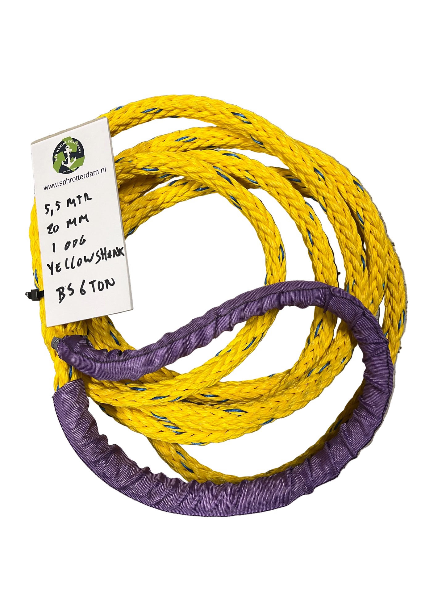 Yellow-Shark Blue Touw 5,5MTR 20MM 1 Oog 6Ton Meertouw / Liertouw NIEUW!!!