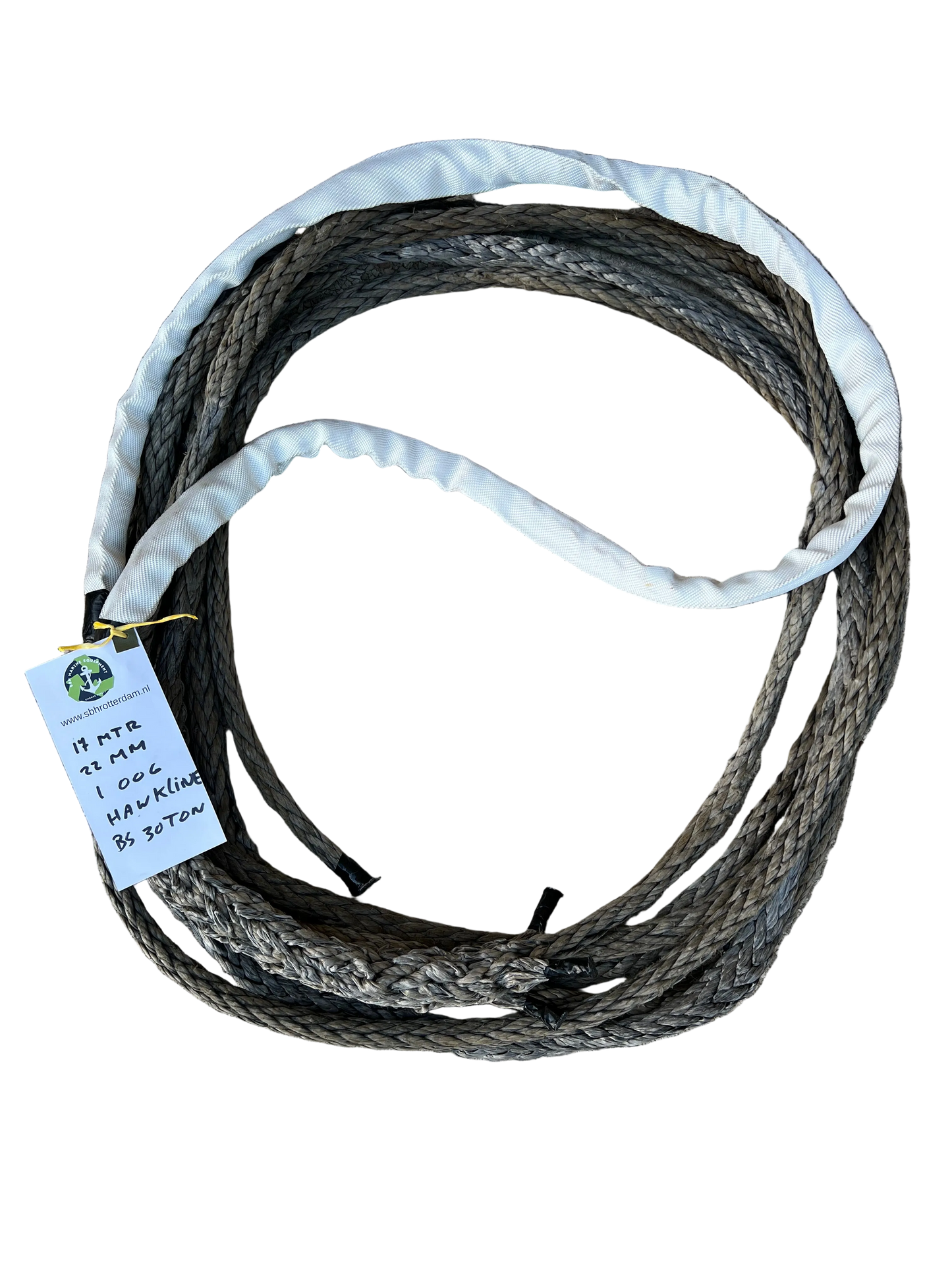 Hawk-Line Grey Touw UHMWPE 17 MTR 22MM 30 Ton meerlijn Scheepstouw Dyneema afgeleid
