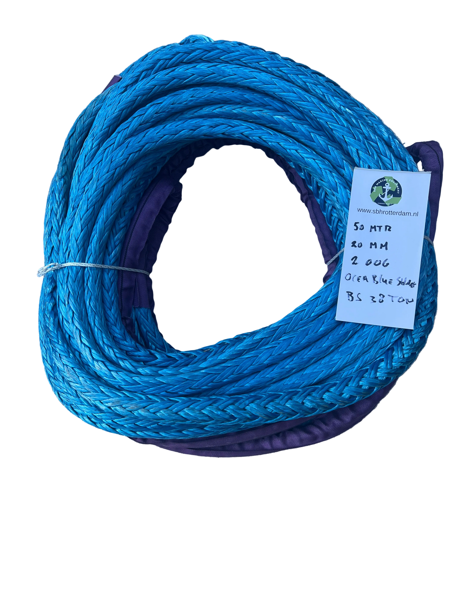 Ocean Blue Shark Line HMPE 50MTR 20MM 38Ton 2 bekleed Oog NIEUW!!!mooring line afmeerlijn Dyneema rope afgeleid