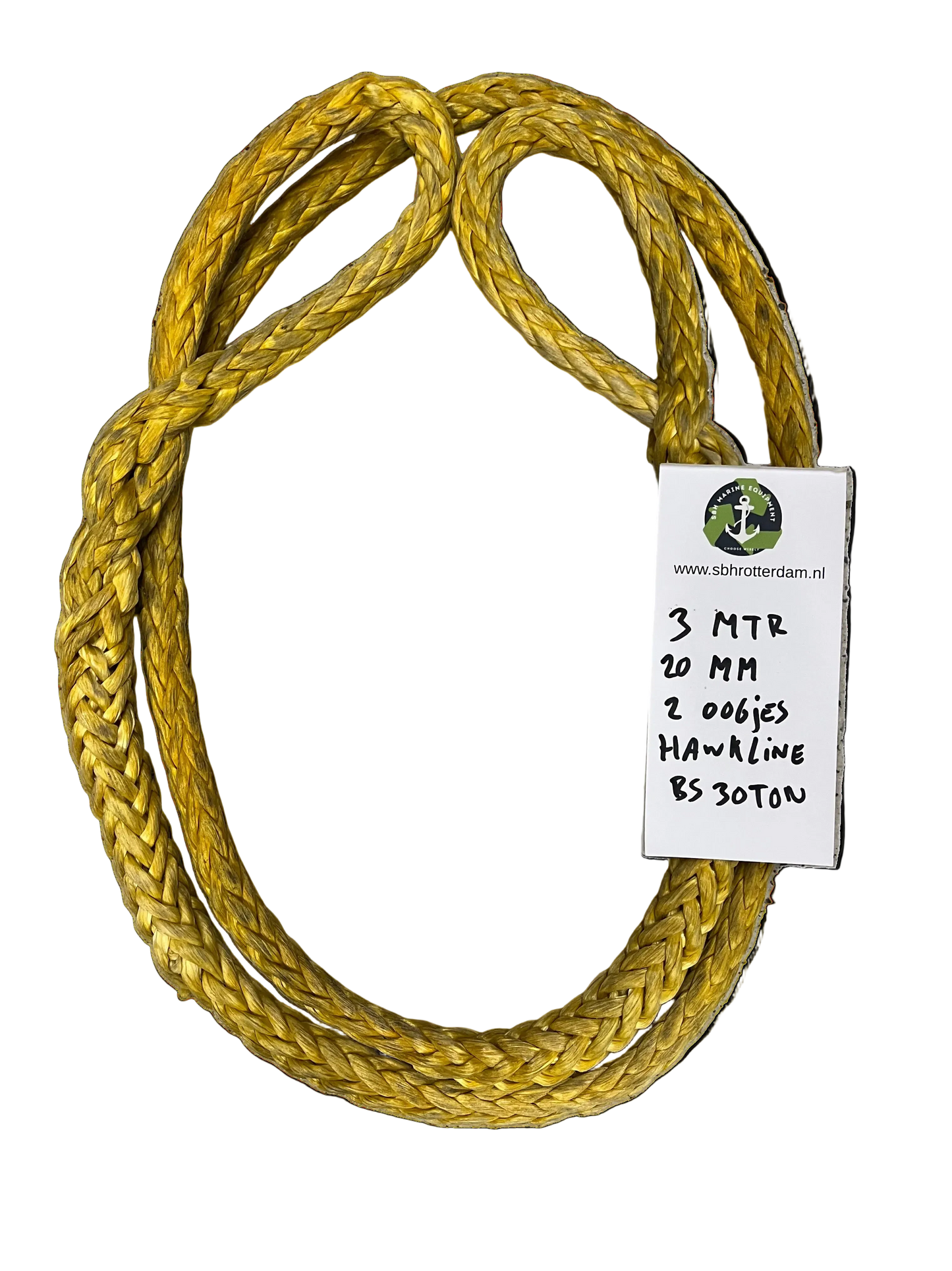 Hawk-Line Sleepkabel SleepTouw HMPE 3MTR 20 MM 30TON 2 oogjes. HMPE Dyneema rope afgeleid