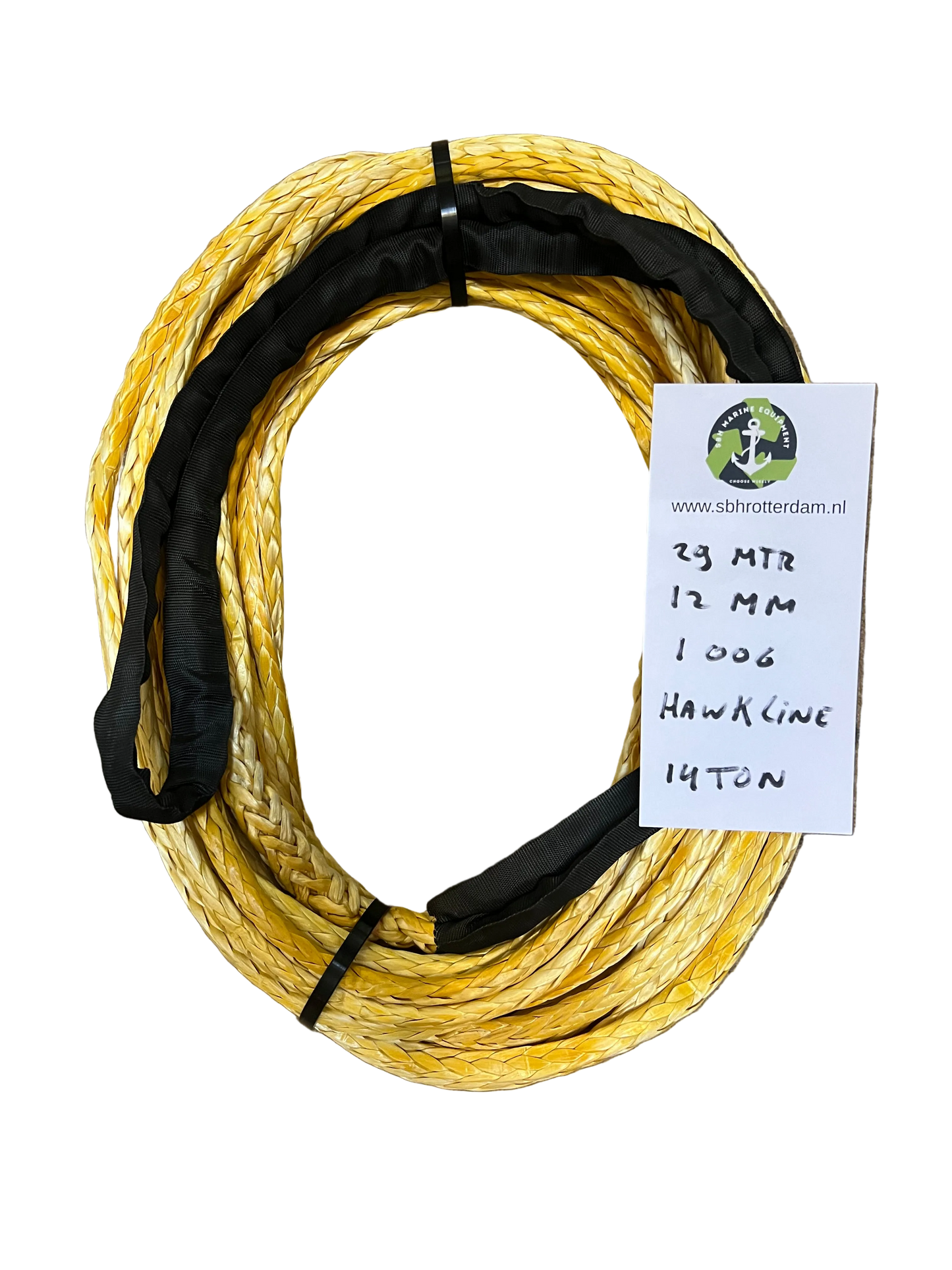 Hawk-Line Touw HMPE 29MTR 12MM 14Ton 1 bekleed Oog NIEUW!!! touw aanmeer- / sleeplijn Dyneema afgeleid