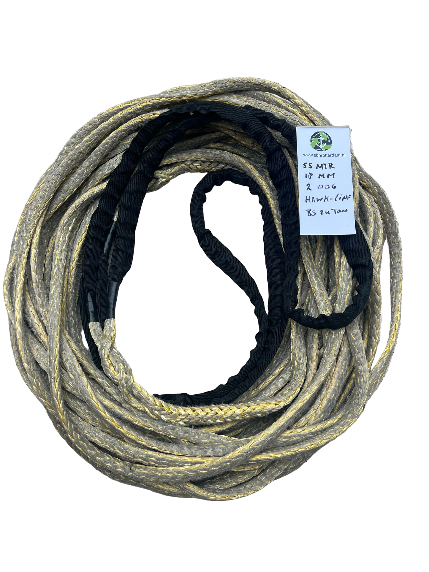 Hawk-Line Touw HMPE 55MTR 18MM 24Ton 2 Bekleed Oog touw aanmeer- / sleeplijn Dyneema afgeleid.