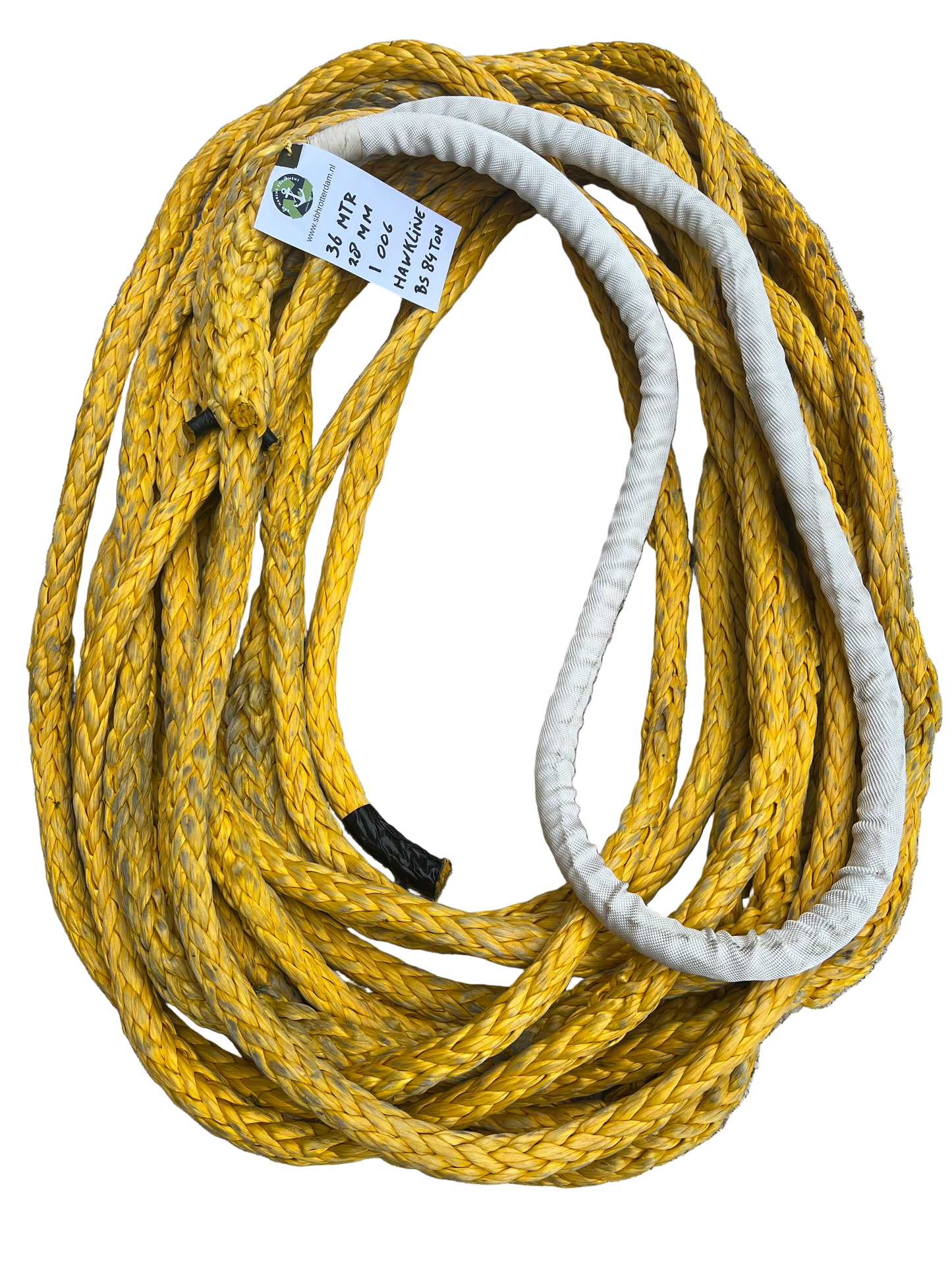 Hawk-Line Touw UHMWPE 36 Mtr 28 mm 69 Ton 1 Oog mooring line afmeerlijn Dyneema rope afgeleid