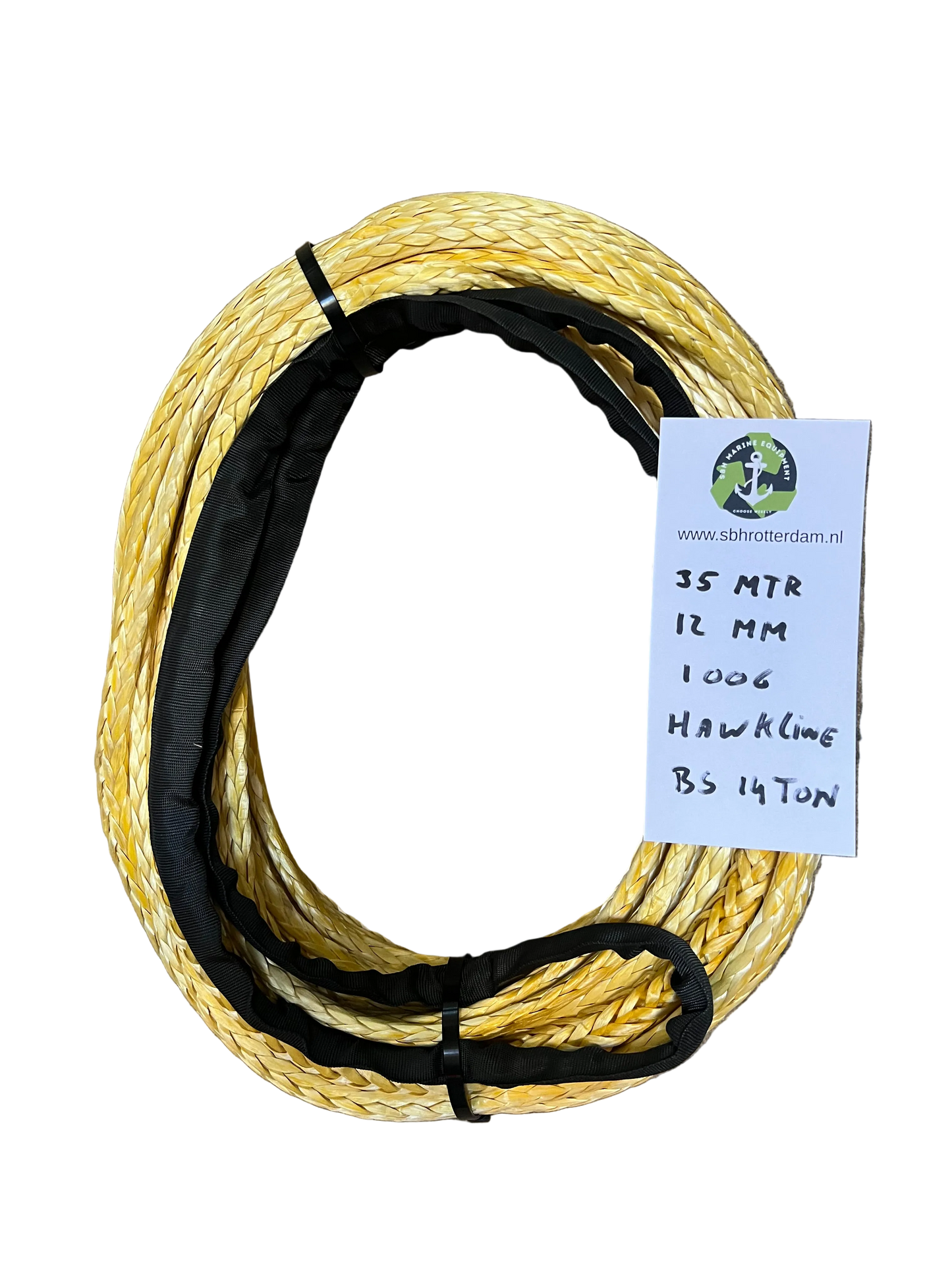 Hawk-Line Touw HMPE 35MTR 12MM 14Ton 1 bekleed Oog NIEUW!!! touw aanmeer- / sleeplijn Dyneema afgeleid