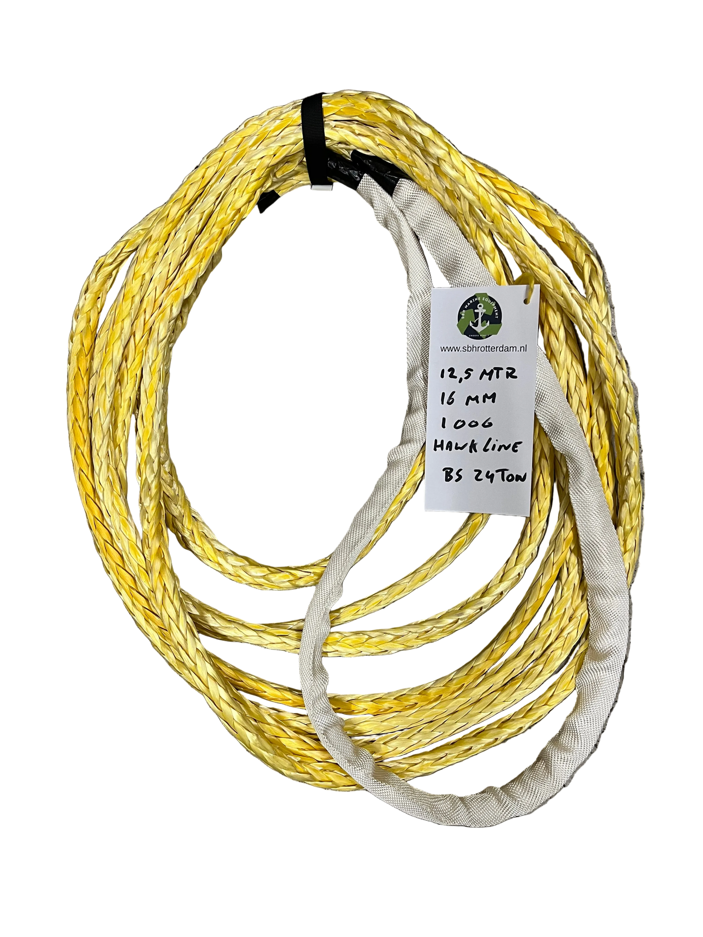 Hawk-Line Touw UHMWPE 12,5 MTR 16MM 24Ton 1 Oog NIEUW!!! Meertouw / Scheepstouw / Liertouw Dyneema afgeleid