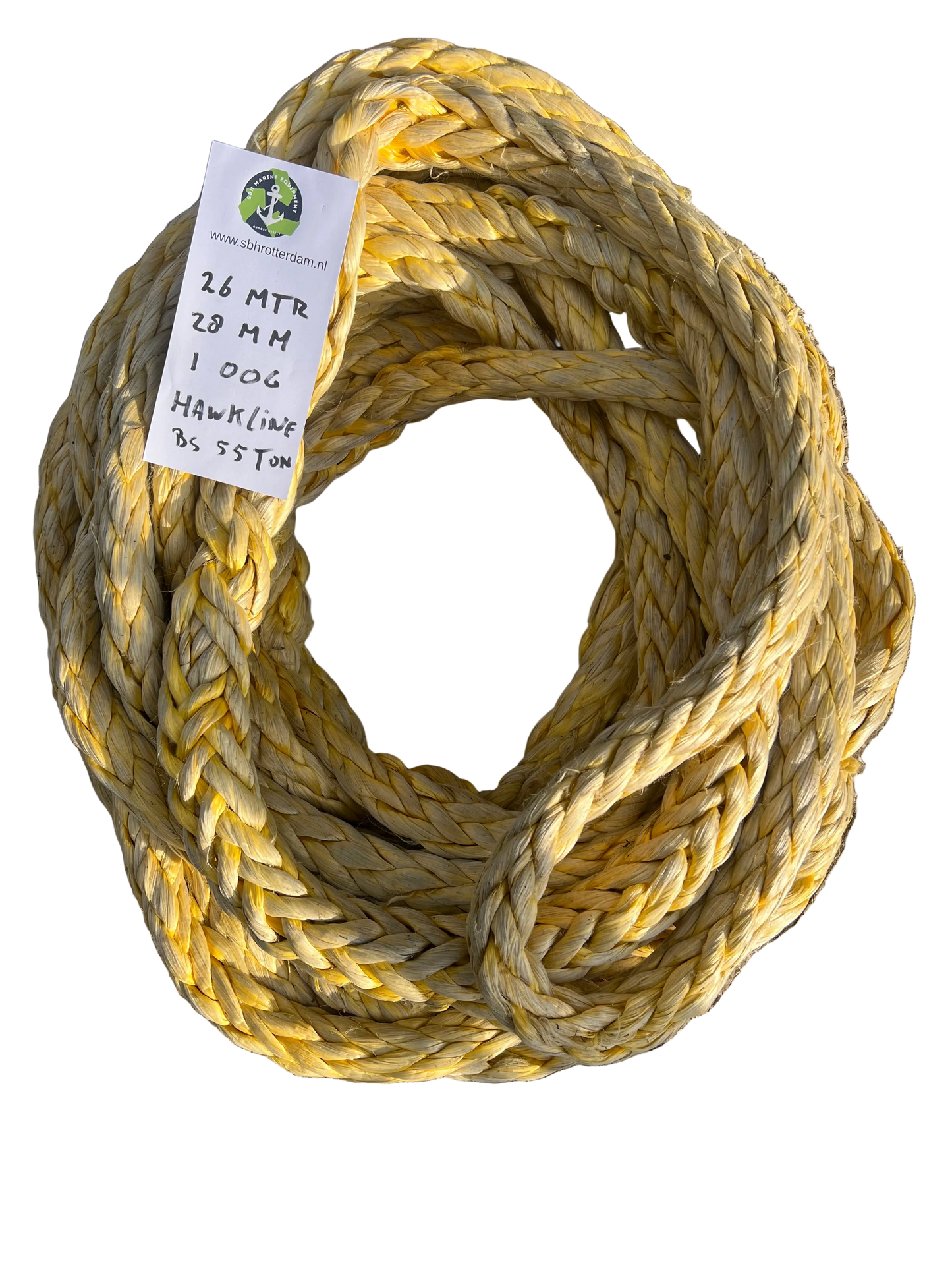 Hawk-Line Touw HMPE 26 MTR 28 mm 55Ton 1 Oog mooring line afmeerlijn Dyneema rope afgeleid