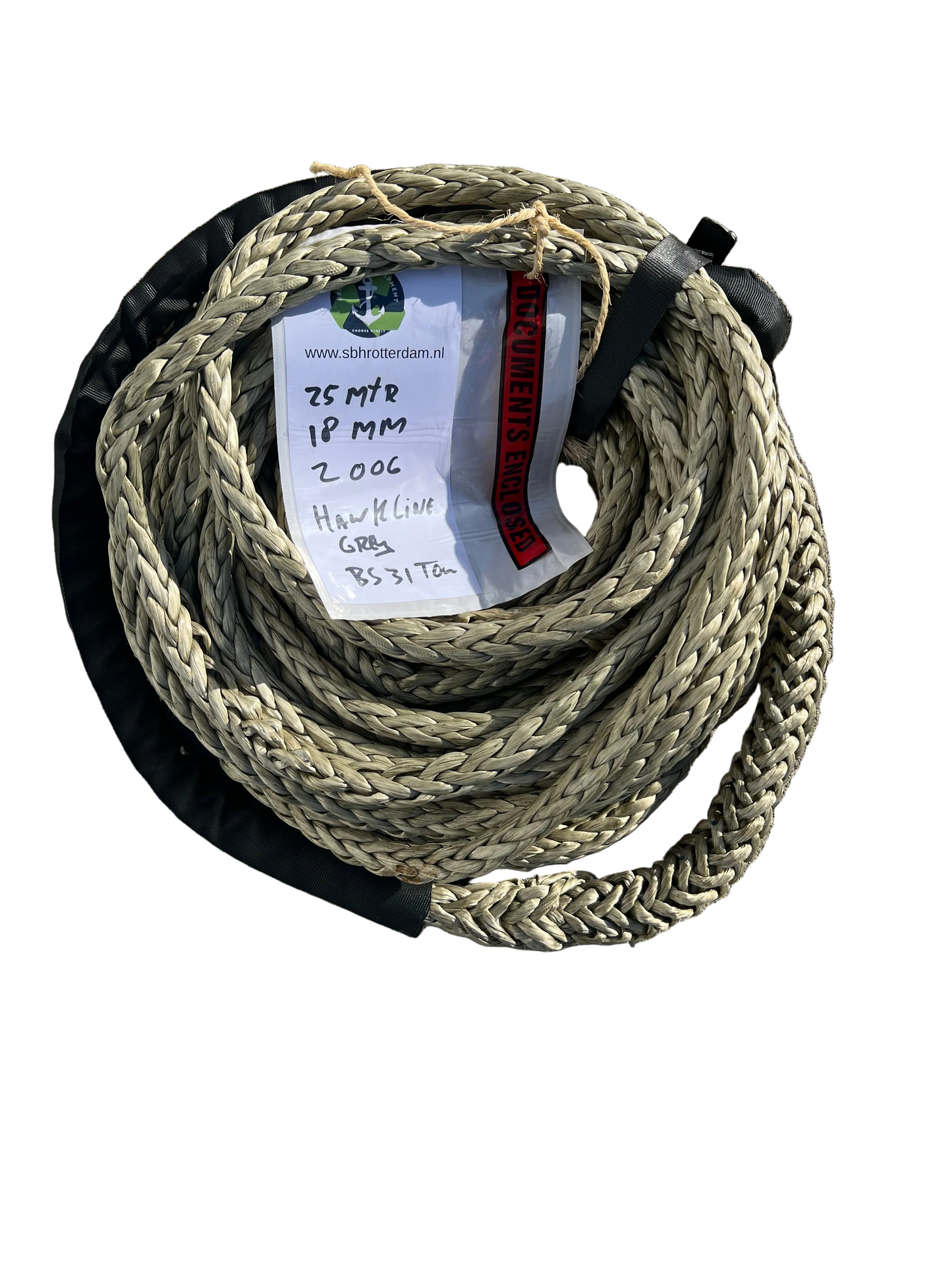 Hawk-Line Silver Grey Touw HMPE 25MTR 18MM 31 Ton 1 Bekleed Oog NIEUW!!! meerlijn Scheepstouw Dyneema afgeleid