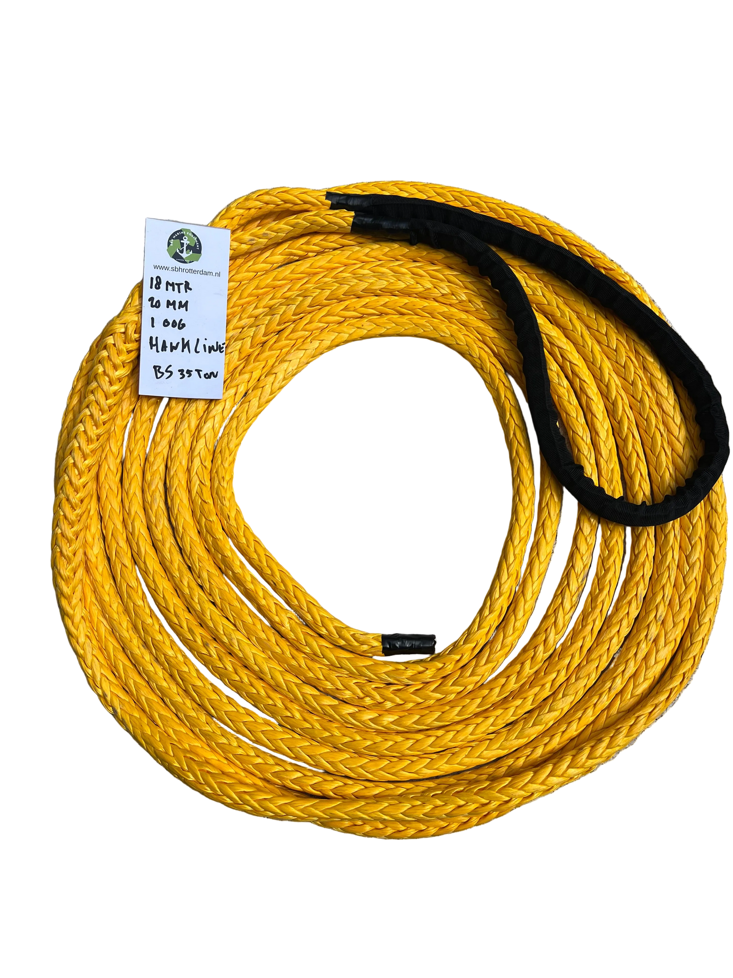 Hawk-Line Touw HMPE - 1 Bekleed oog 18MTR 20MM 35Ton - NIEUW!!! ISO 2307 Dyneema afgeleid