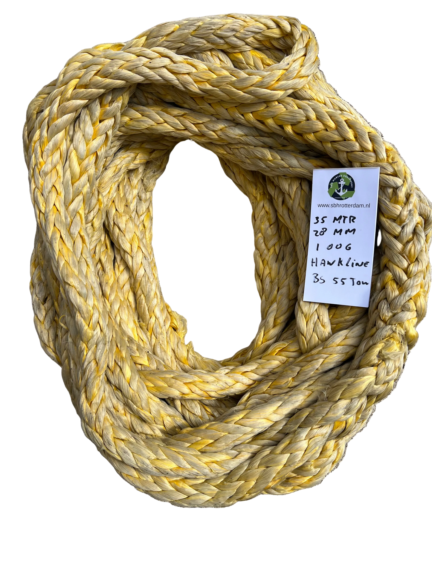 Hawk-Line Touw HMPE 35 MTR 28 mm 55Ton 1 Oog mooring line afmeerlijn Dyneema rope afgeleid