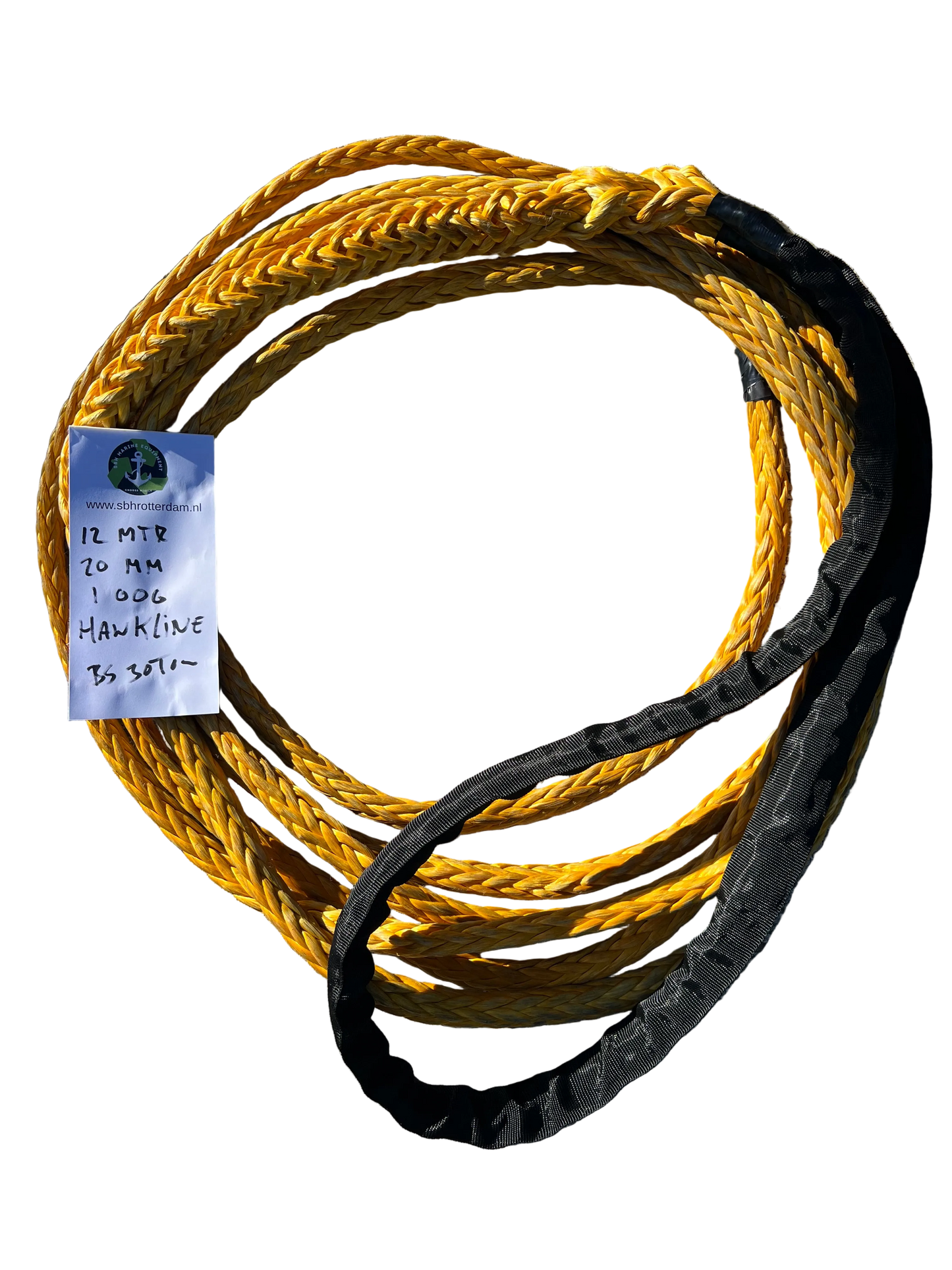 Hawk-Line Touw HMPE 13 MTR 20 MM 30TON 1 bekleed Oog mooring line afmeerlijn Dyneema rope afgeleid