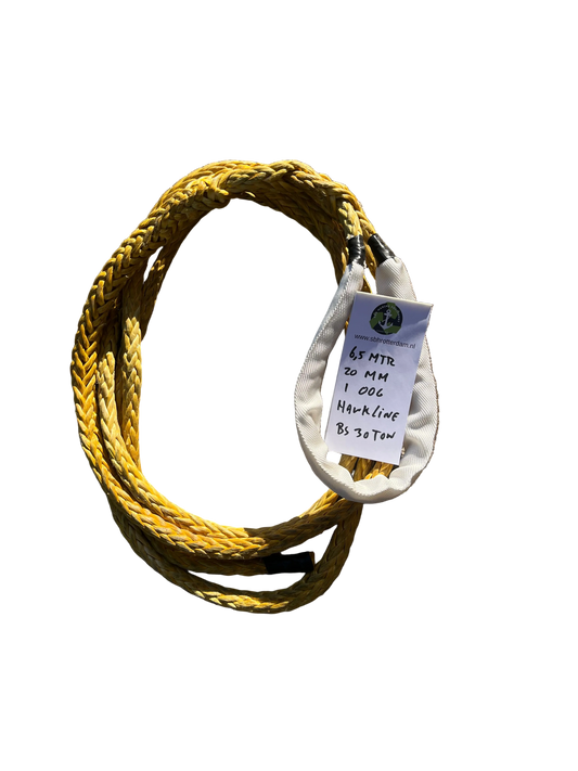 Hawk-Line Touw HMPE 6,5 MTR 20 MM 30TON 1 bekleed Oog mooring line afmeerlijn Dyneema rope afgeleid