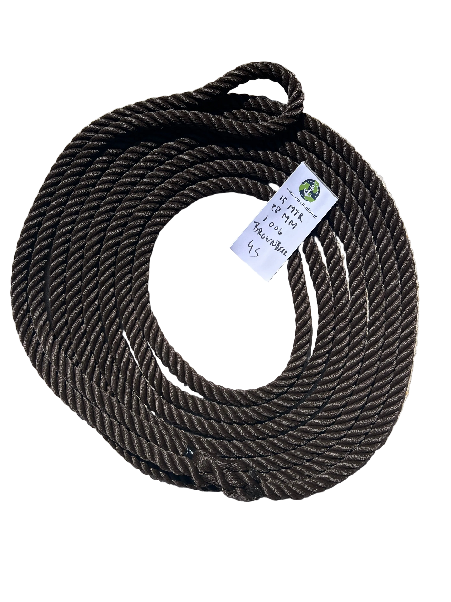Brown-Bear 4 strengs geslagen scheepstouw 28MM 15Mtr 1 Oog Nieuw en Beresterk!!! EN ISO1348