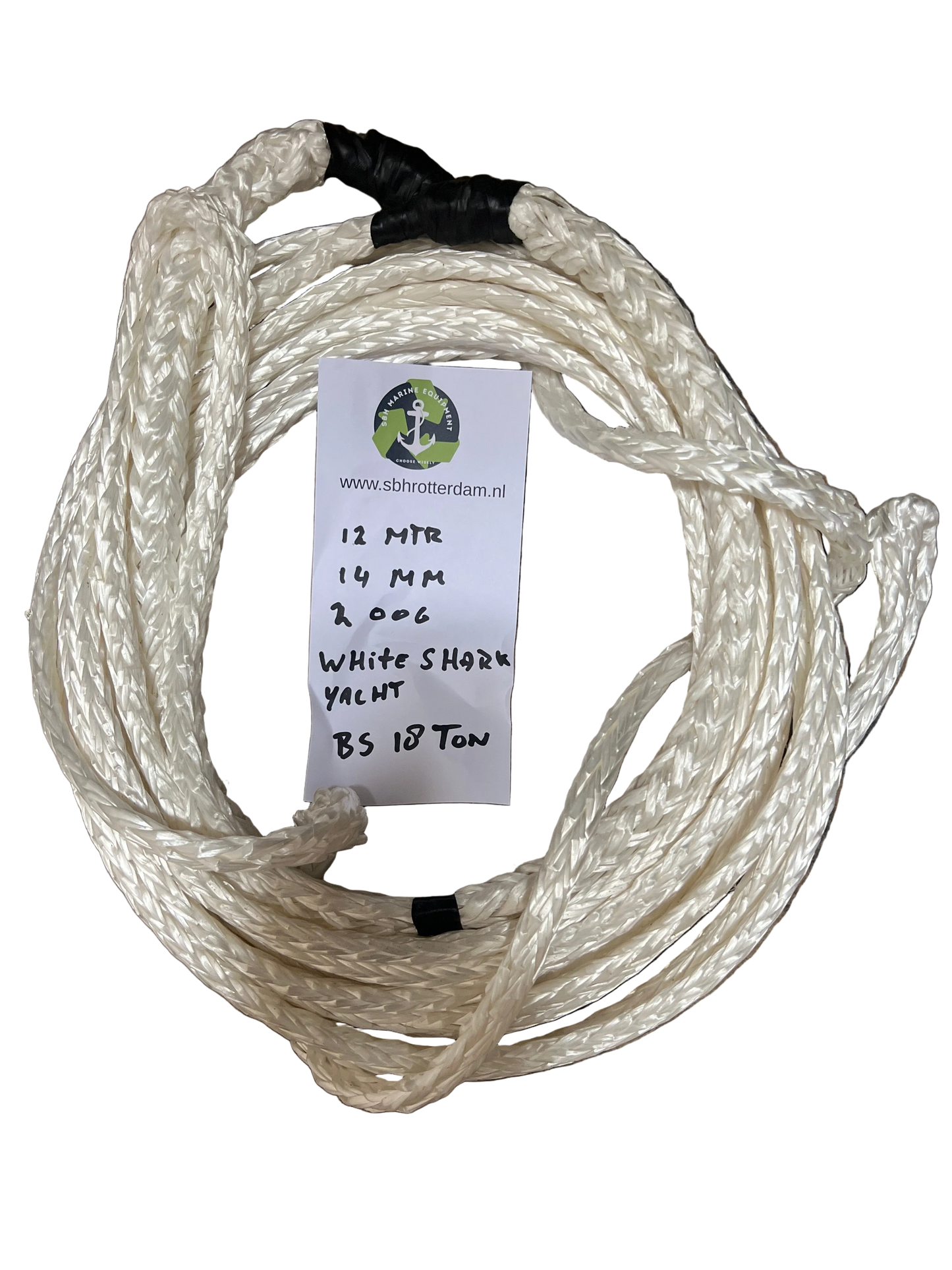 White-Shark Yacht Rope 12 MTR 14 MM 2 Oog BS 18Ton NIEUW!!! Jachten lijn super sterk.