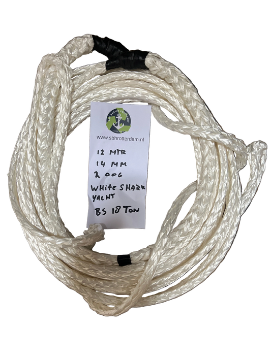 White-Shark Yacht Rope 12 MTR 14 MM 2 Oog BS 18Ton NIEUW!!! Jachten lijn super sterk.