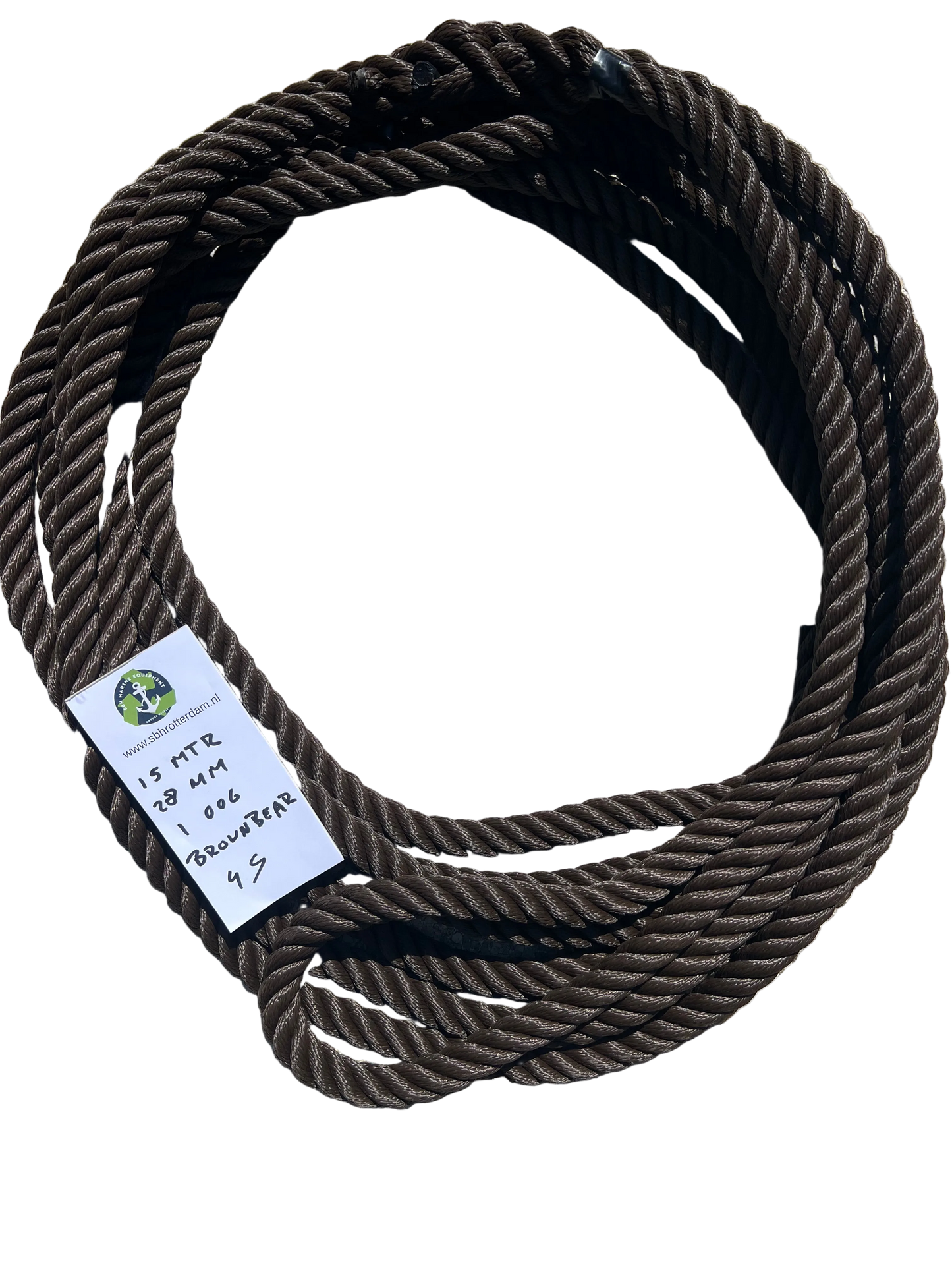 Brown-Bear 4 strengs geslagen scheepstouw 28MM 15MTR 1 Oog Nieuw en Beresterk!!! EN ISO1348
