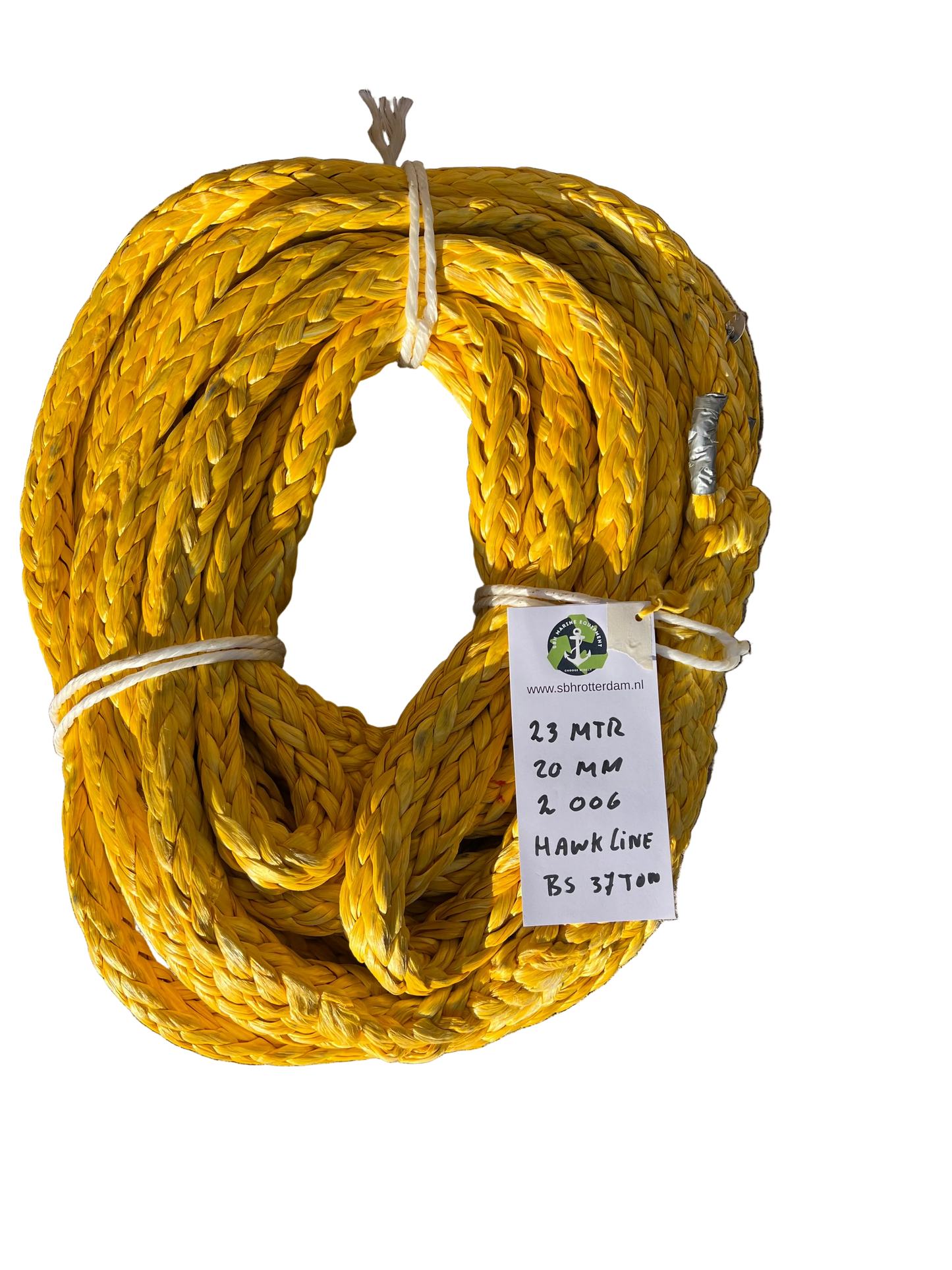 Hawk-Line Touw UHMPE 23Mtr 20 MM BS 37,4 Ton 2 Ogen NIEUW en ISO 2307 gecertificeerd!!! meerlijn Dyneema rope afgeleid