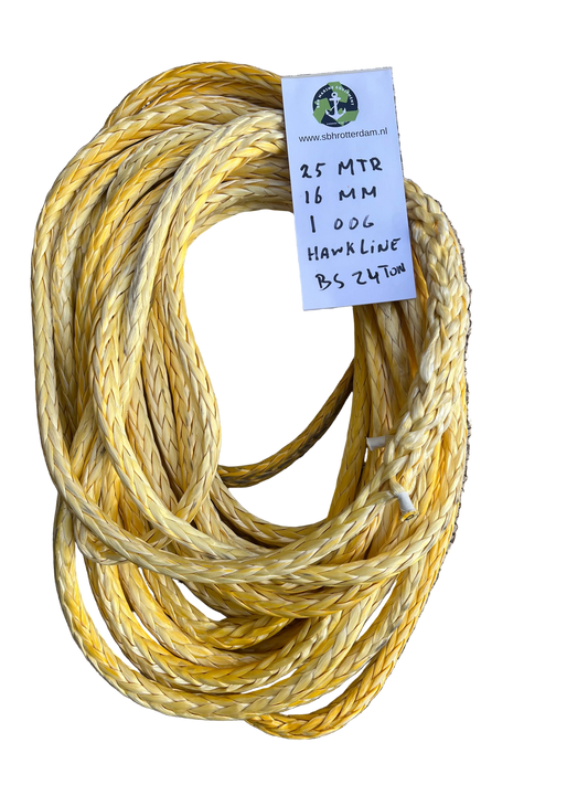 Hawk-Line Touw UHMWPE 25MM 16MM 24Ton 1 Oog  NIEUW!!! Meertouw / Scheepstouw / Liertouw Dyneema afgeleid