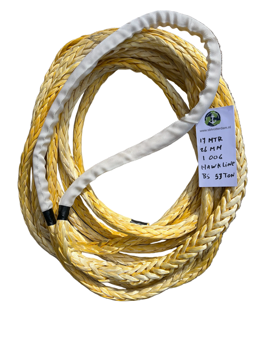 Hawk-Line Touw HMPE- 1 bekleed Oog 17MTR 26mm 53Ton NIEUW!!! Dyneema afgeleid.