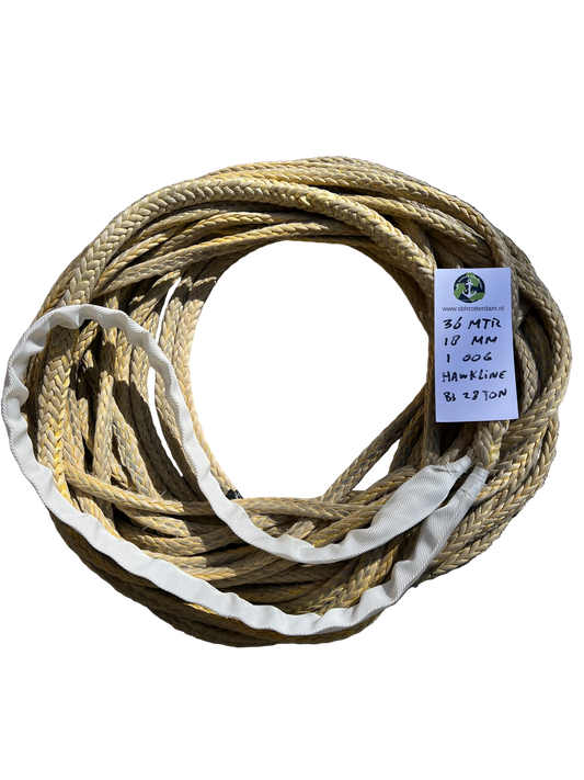 Hawk-Line Touw HMPE 35MTR 18MM 28Ton  1 bekleed Oog touw aanmeer- / sleeplijn Dyneema afgeleid