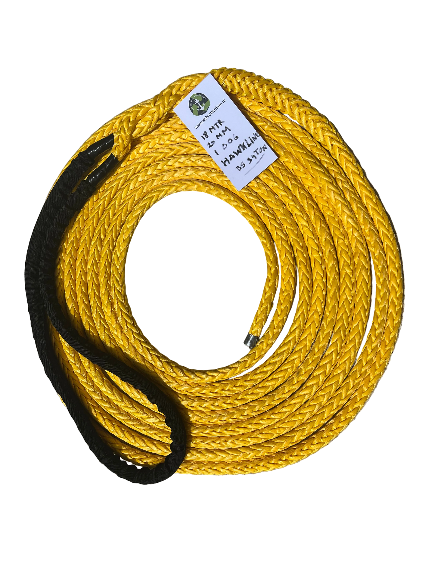Hawk-Line Touw HMPE 18 MTR 20 MM 34 TON 1 bekleed Oog NIEUW!!!mooring line afmeerlijn Dyneema rope afgeleid