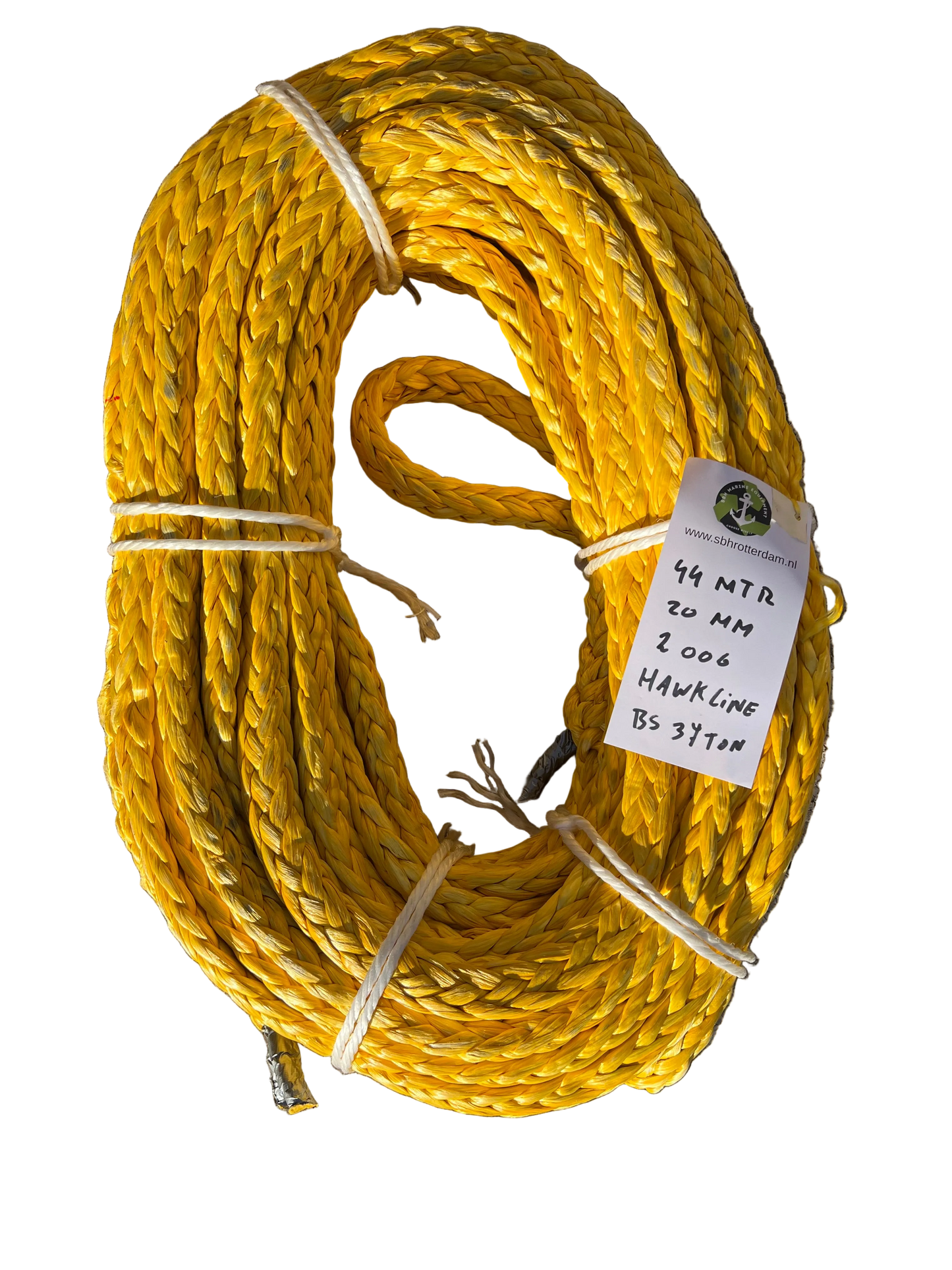 Hawk-Line Touw UHMPE 44Mtr 20 MM BS 37,4 Ton 2 Ogen NIEUW en ISO 2307 gecertificeerd!!! meerlijn Dyneema rope afgeleid