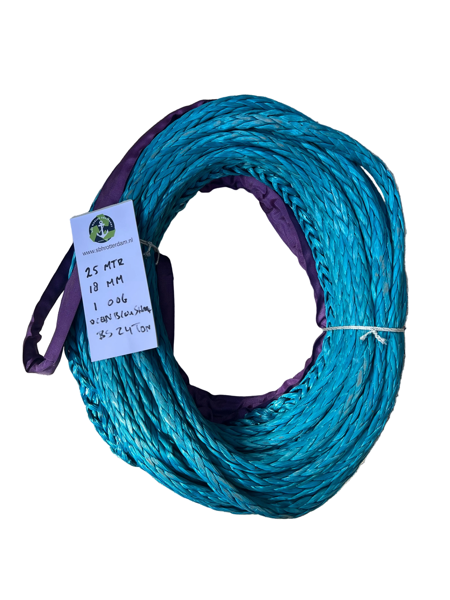 Ocean Blue Shark Line HMPE 25MTR 18 MM 24Ton 1 bekleed Oog NIEUW!!!mooring line afmeerlijn Dyneema rope afgeleid