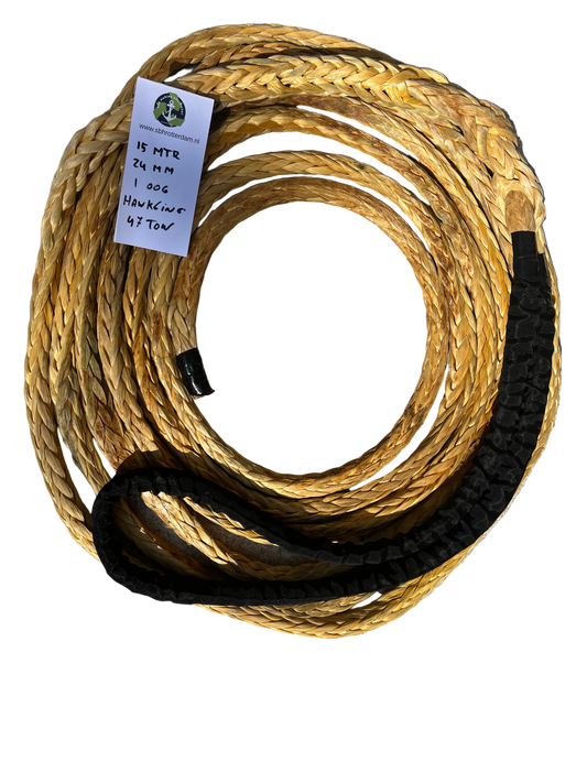 Hawk-Line Touw HMPE 15MTR 24MM BS 47Ton 1 bekleed Oog mooring line afmeerlijn Dyneema rope afgeleid