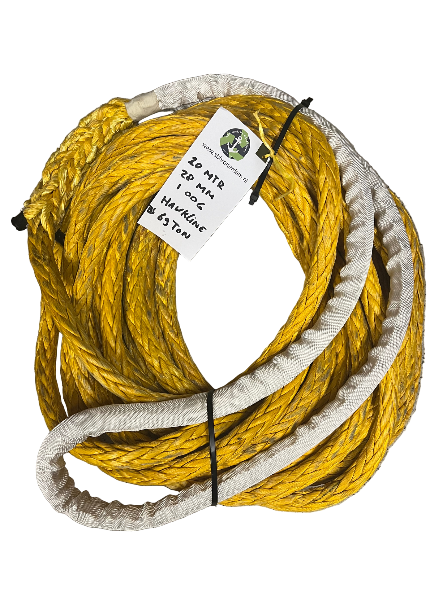 Hawk-Line Touw UHMWPE 20 Mtr 28 mm 69Ton 1 Oog mooring line afmeerlijn Dyneema rope afgeleid