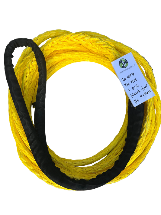 Hawk-line HMPE Meerlijn Sleep touw 20MTR 24MM 1 Bekleed Oog BS 51 Ton NIEUW!!! Dyneema afgeleid