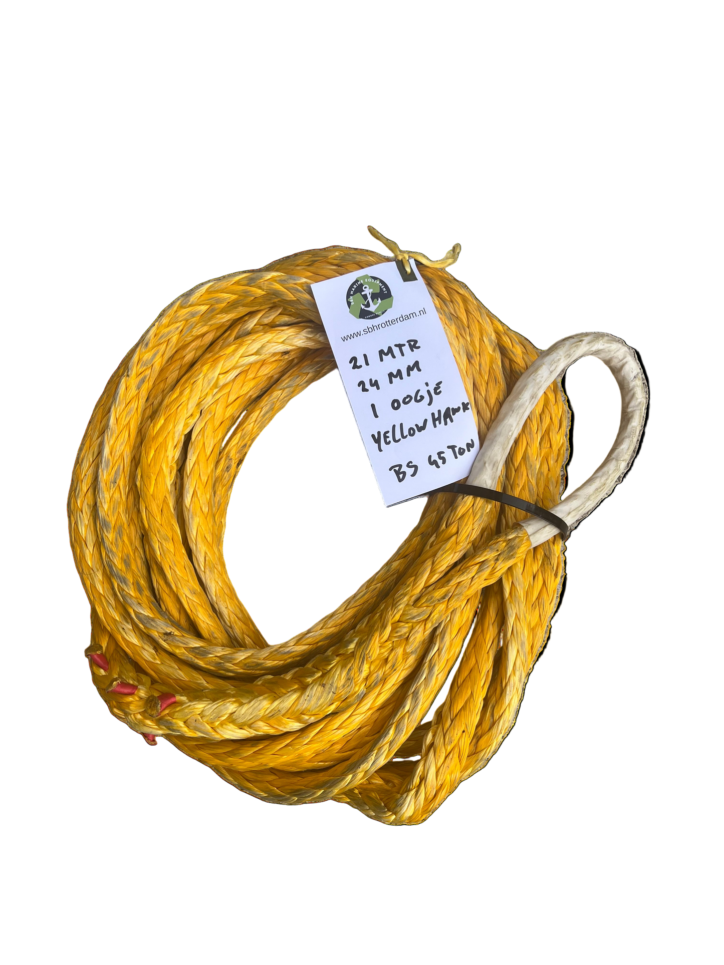 Hawk-Line Touw UHMWPE 21 Mtr 24 mm 45 Ton 1 Oogje mooring line afmeer hijslijn Scheepstouw Dyneema rope afgeleid
