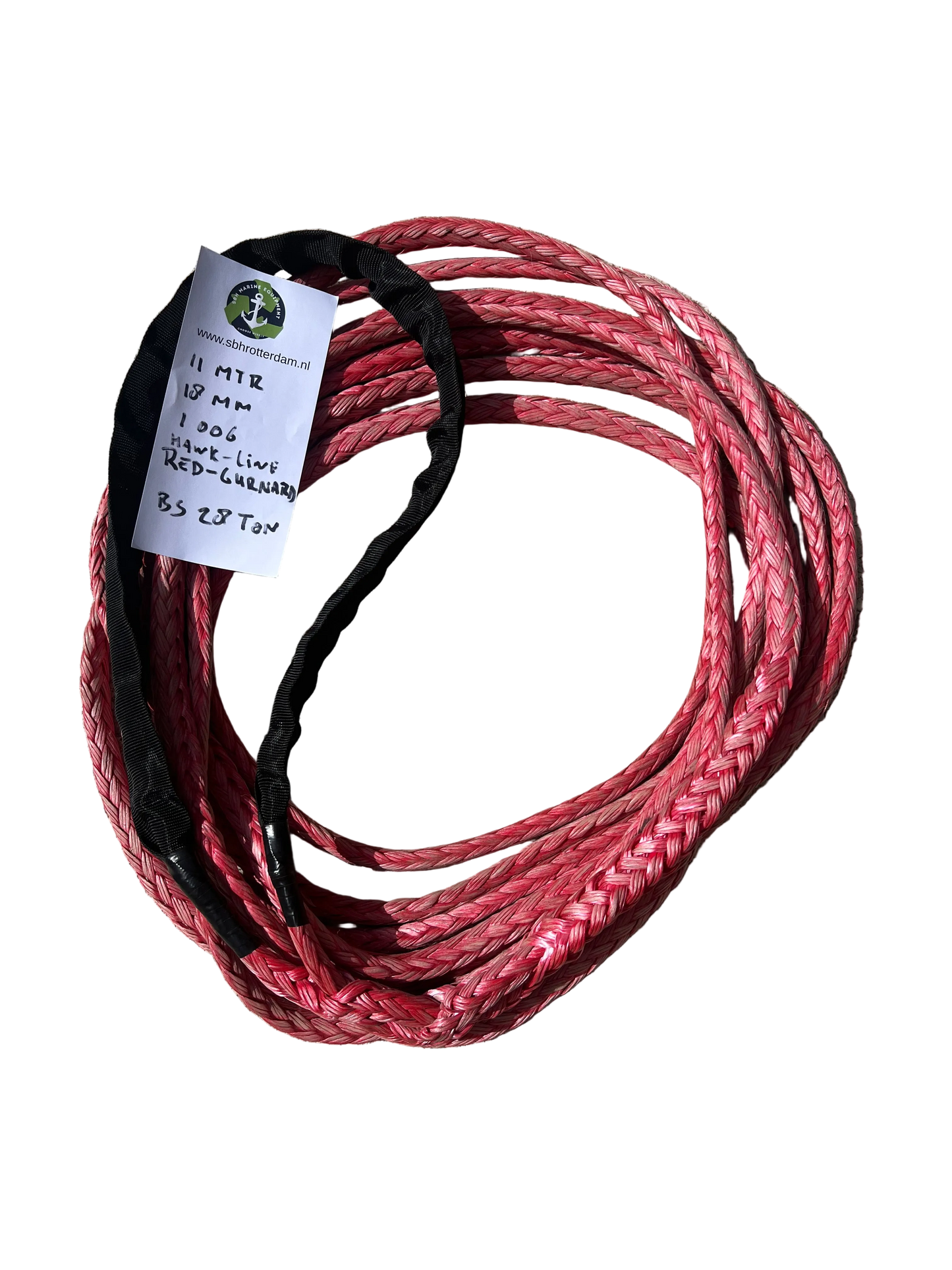 Hawk-Line Red Gurnard Touw HMPE 11 MTR 18 MM 24Ton 1 bekleed Oog mooring line afmeerlijn Dyneema rope afgeleid