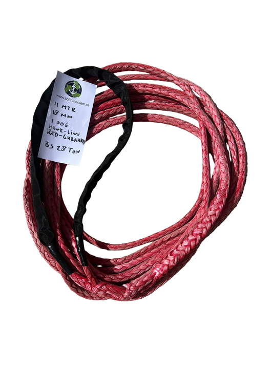 Hawk-Line Red Gurnard Touw HMPE 11 MTR 18 MM 24Ton 1 bekleed Oog mooring line afmeerlijn Dyneema rope afgeleid