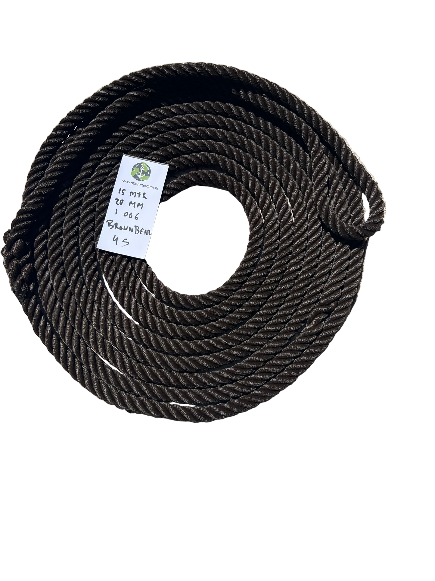 Brown-Bear 4 strengs geslagen scheepstouw 28MM 15Mtr 1 Oog Nieuw en Beresterk!!! EN ISO1348