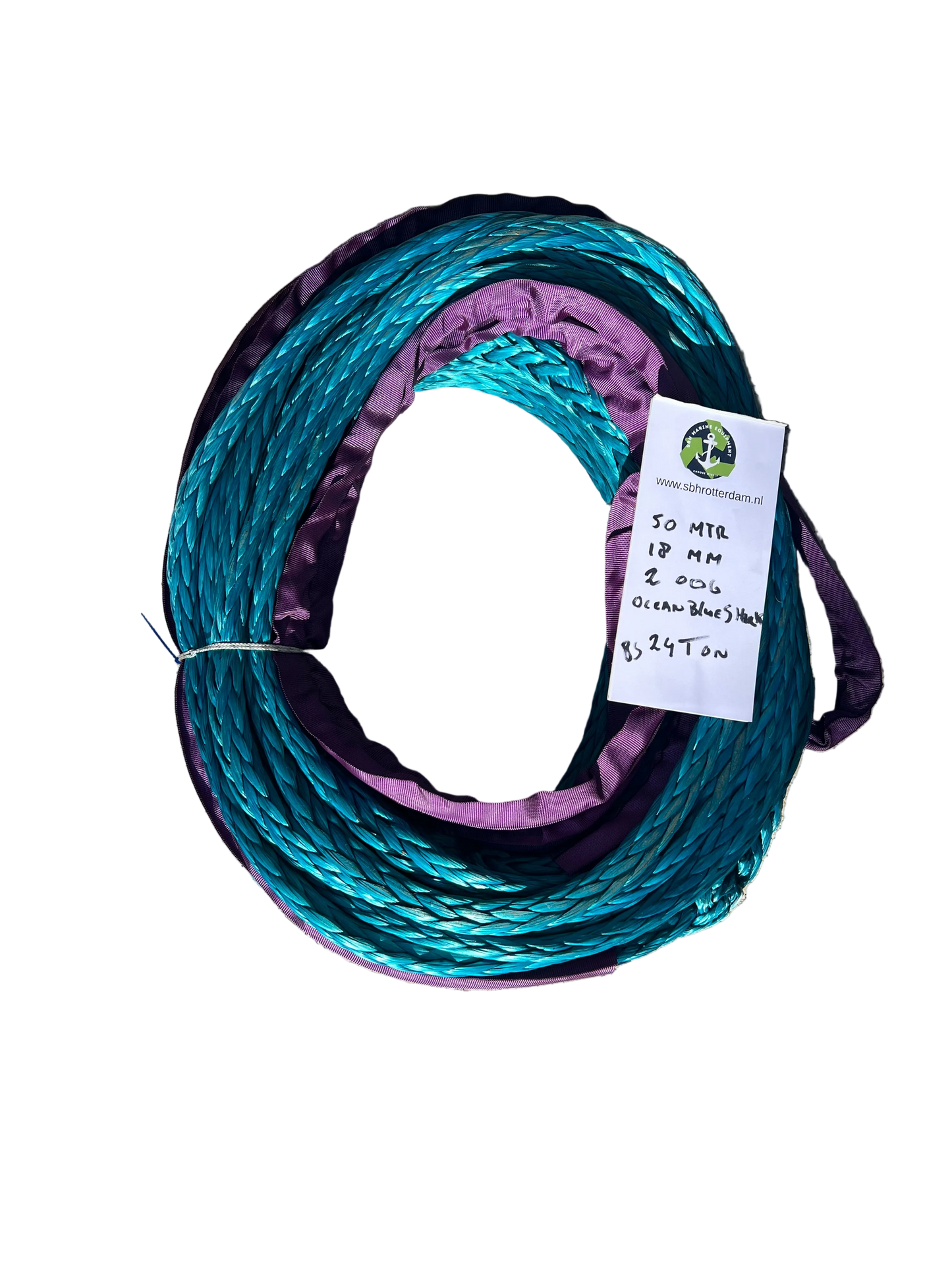 Ocean Blue Shark Line HMPE 50MTR 18 MM 24Ton 2 bekleed Oog NIEUW!!!mooring line afmeerlijn Dyneema rope afgeleid