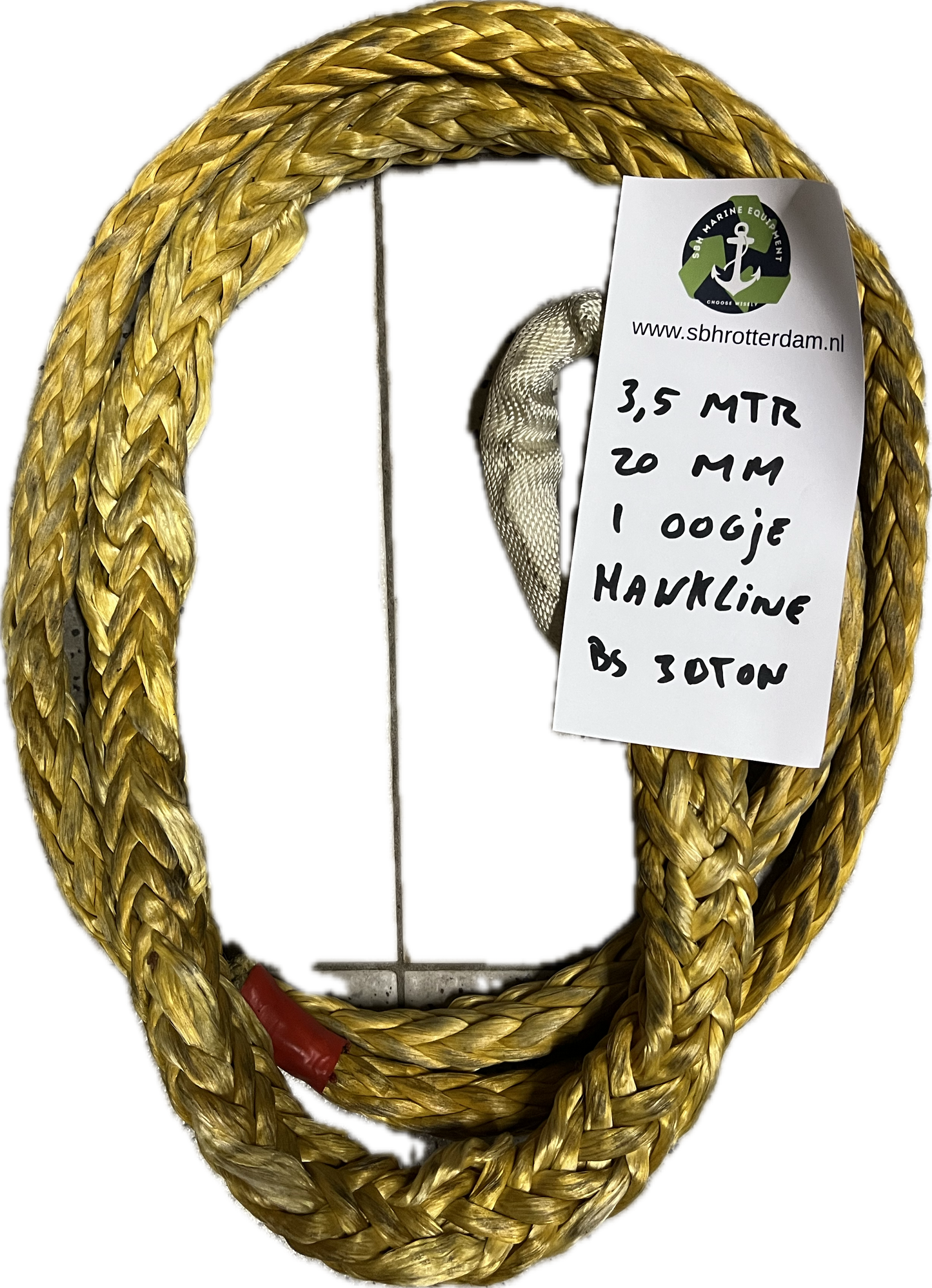 Hawk-Line Touw HMPE 3,5MTR 20 MM 30TON 1 bekleed oogje mooring line afmeerlijn Dyneema rope afgeleid