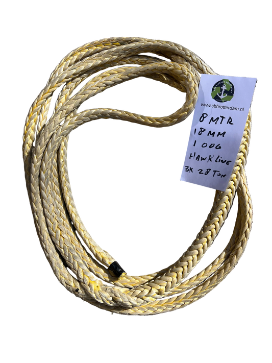 Hawk-Line Touw HMPE 8MTR 18MM 28Ton  1 Oog touw aanmeer- / sleeplijn Dyneema afgeleid