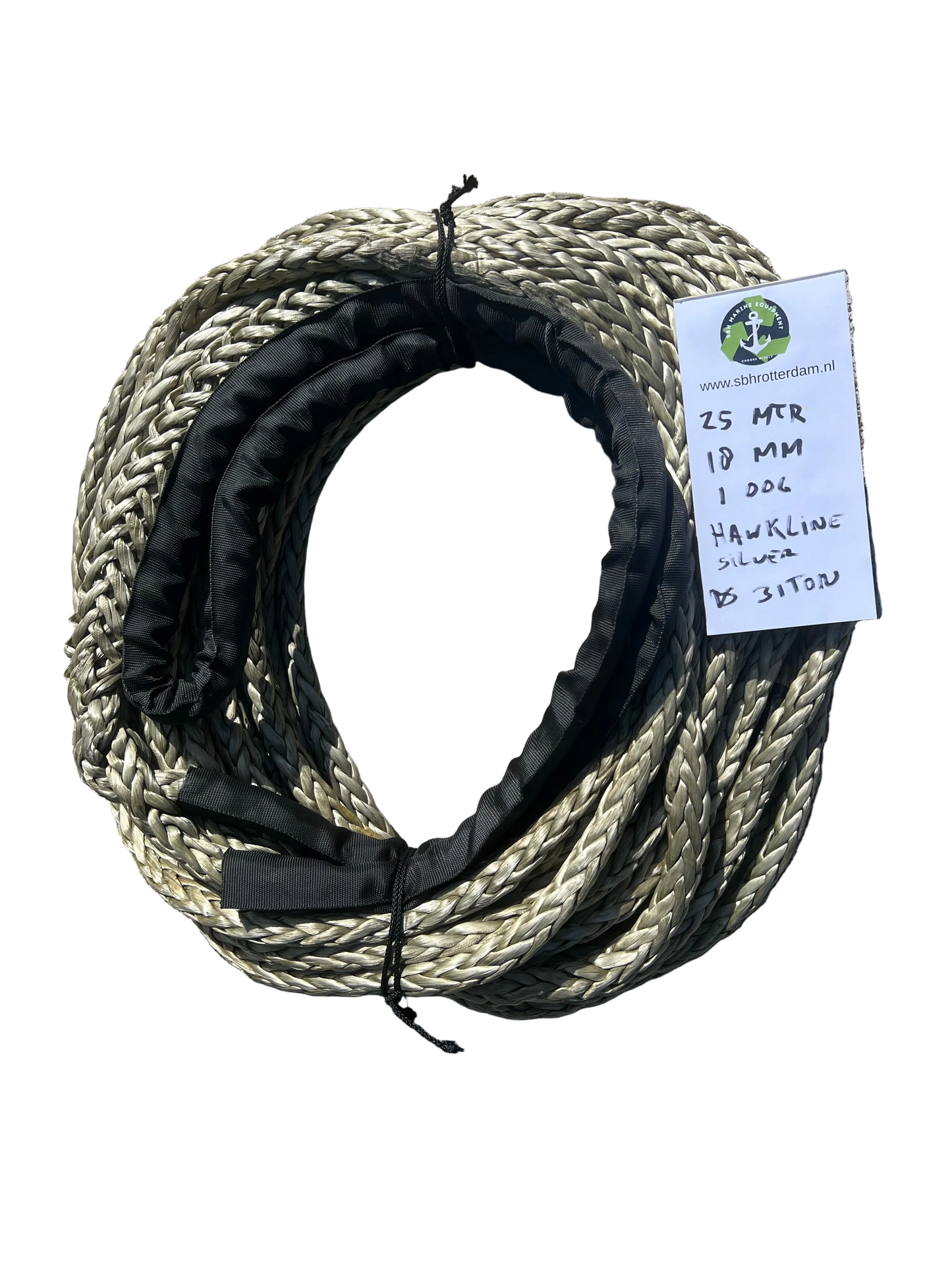 Hawk-Line Silver Grey Touw HMPE 25MTR 18MM 31 Ton 1 Bekleed Oog NIEUW!!! meerlijn Scheepstouw Dyneema afgeleid