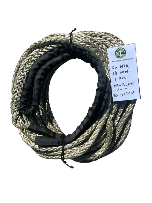 Hawk-Line Silver Grey Touw HMPE 25MTR 18MM 31 Ton 1 Bekleed Oog NIEUW!!! meerlijn Scheepstouw Dyneema afgeleid