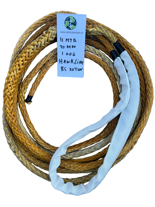 Hawk-Line Touw HMPE 111 MTR 20 MM 30TON 1 bekleed Oog mooring line afmeerlijn Dyneema rope afgeleid