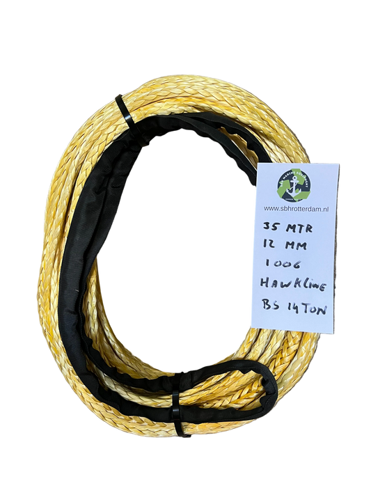 Hawk-Line Touw HMPE 35MTR 12MM 14Ton 1 bekleed Oog NIEUW!!! touw aanmeer- / sleeplijn Dyneema afgeleid