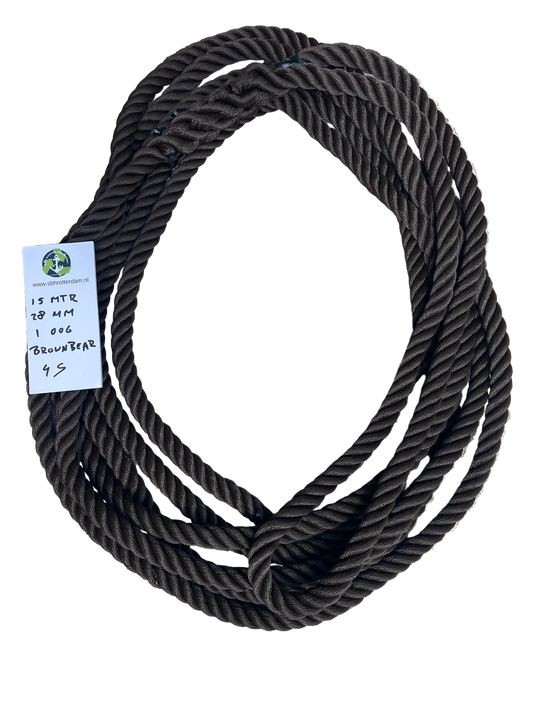 Brown-Bear 4 strengs geslagen scheepstouw 28MM 15MTR 1 Oog Nieuw en Beresterk!!! EN ISO1348