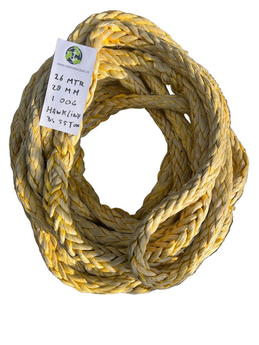 Hawk-Line Touw HMPE 26 MTR 28 mm 55Ton 1 Oog mooring line afmeerlijn Dyneema rope afgeleid