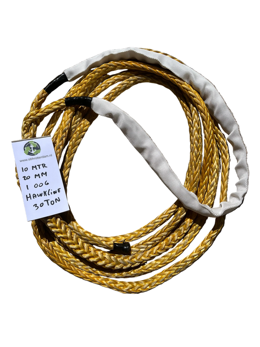Hawk-Line Touw HMPE 10 MTR 20 MM 30TON 1 bekleed Oog mooring line afmeerlijn Dyneema rope afgeleid